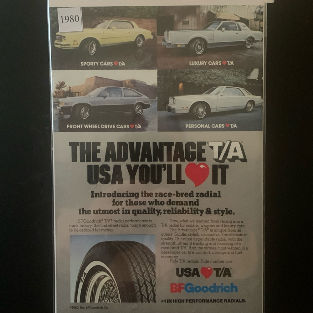 Vintage 1980 BF Goodrich Tires The Advantage You'll Love It Ad Advertisement